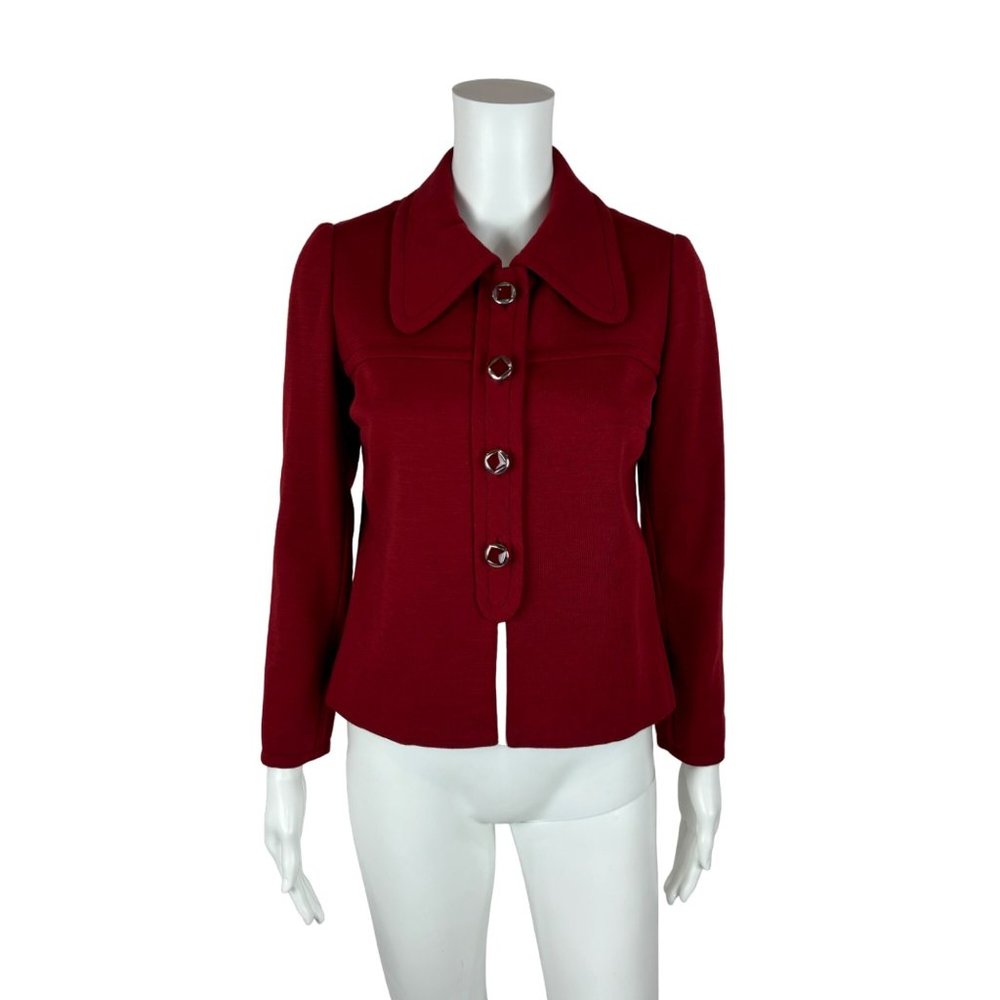 Vintage 70s Jacket Women's Small Red Maroon Suit Blazer Square Buttons